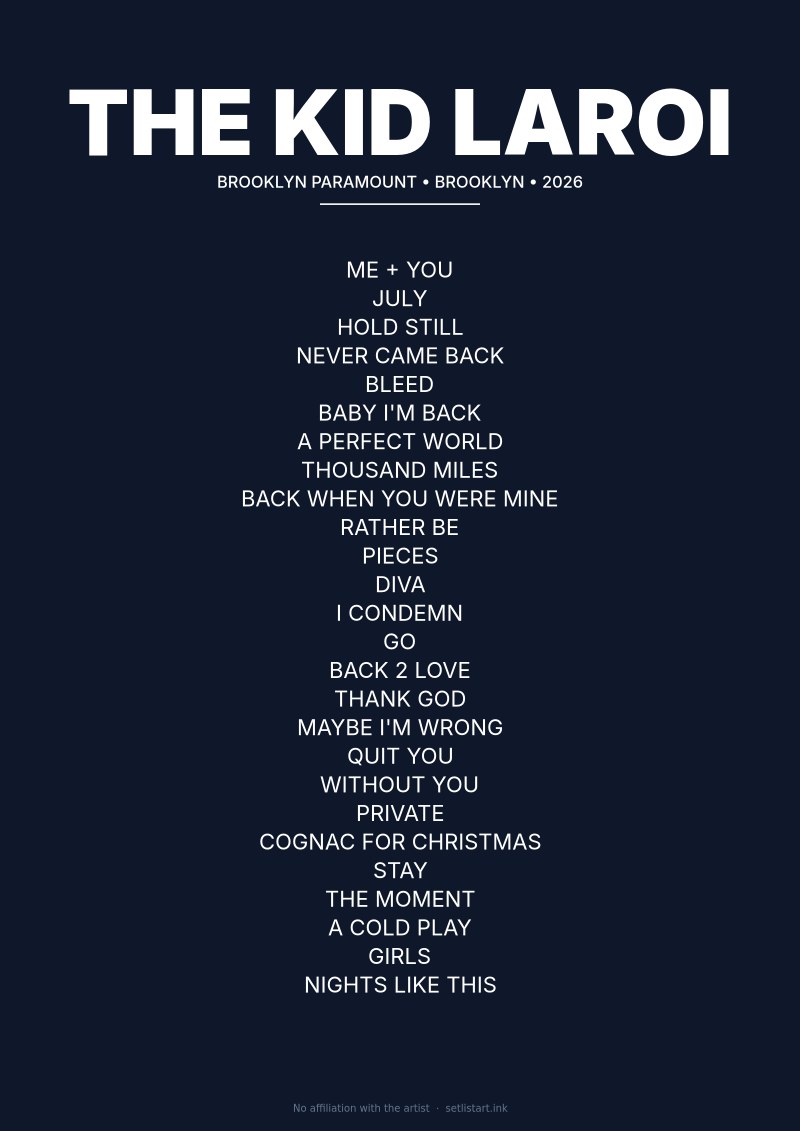 The Kid LAROI Brooklyn Paramount night 2 2026 setlist poster