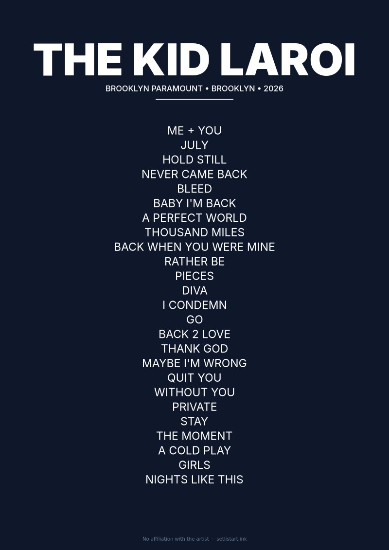 The Kid LAROI Brooklyn Paramount 2026 setlist poster