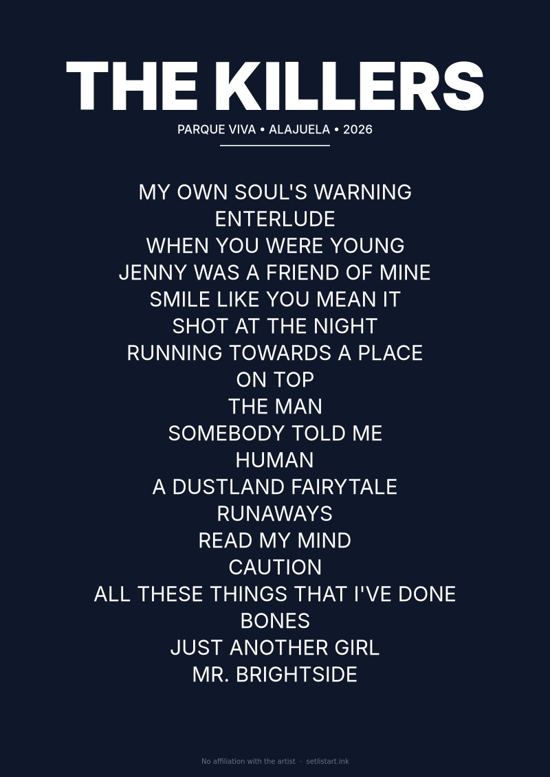 The Killers Alajuela 2026 setlist poster preview