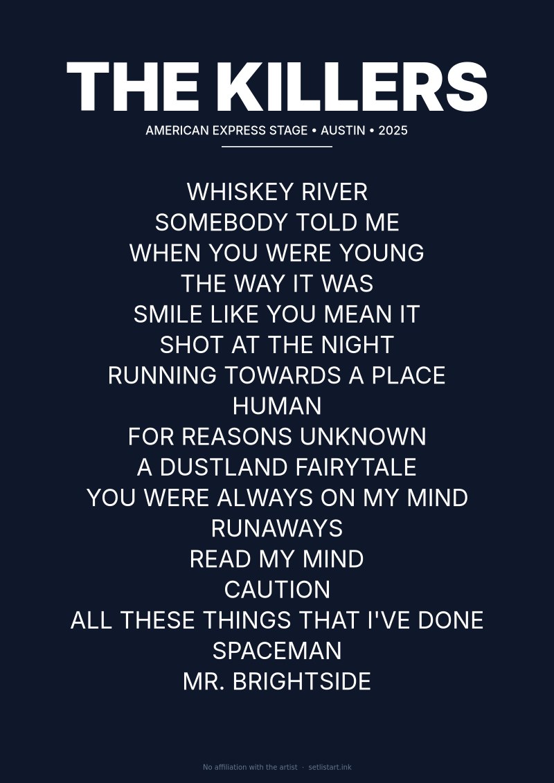 The Killers Austin 2025 setlist poster preview