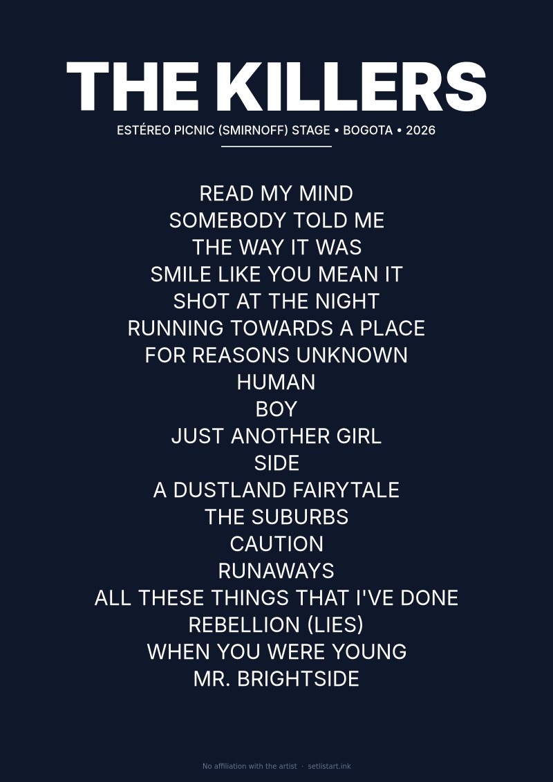 The Killers Bogota 2026 setlist poster preview