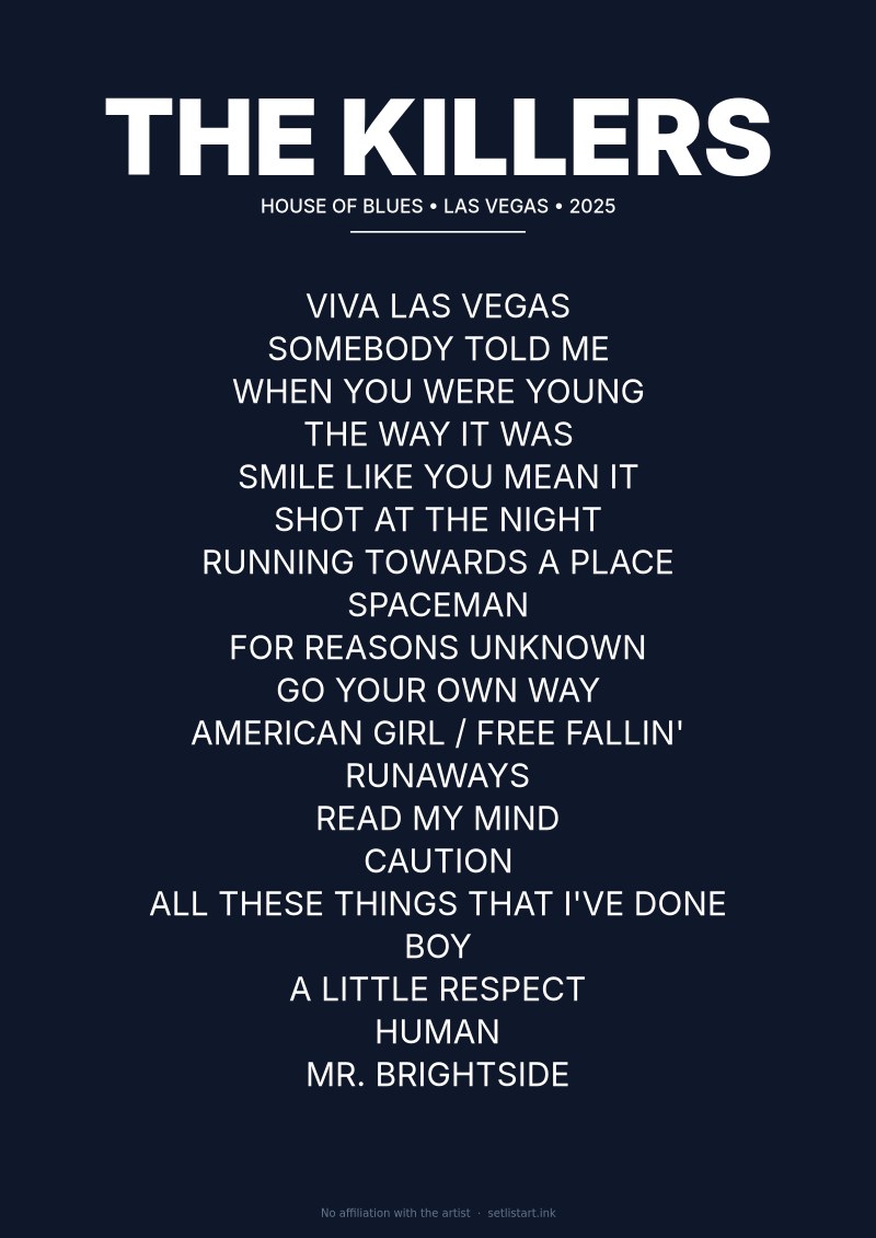 The Killers Las Vegas 2025 setlist poster preview