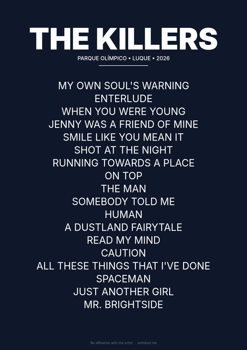The Killers Luque 2026 setlist poster preview