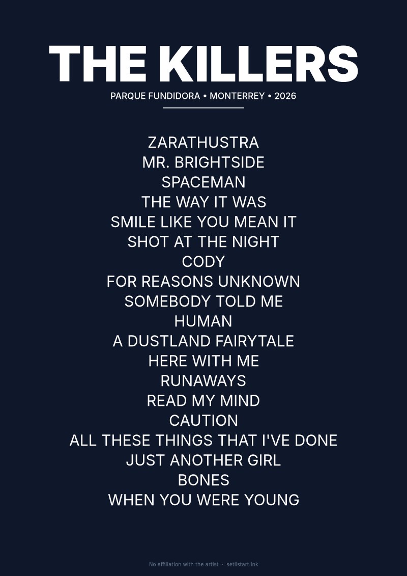 The Killers Monterrey 2026 setlist poster preview