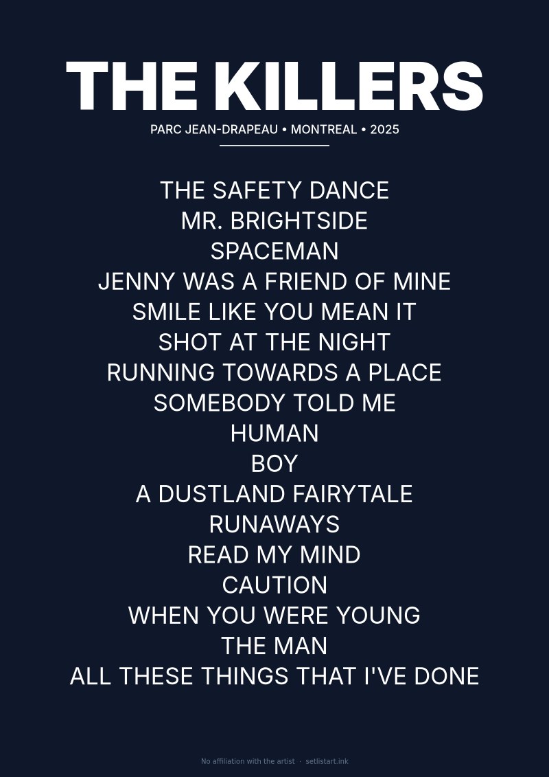 The Killers Montreal 2025 setlist poster preview