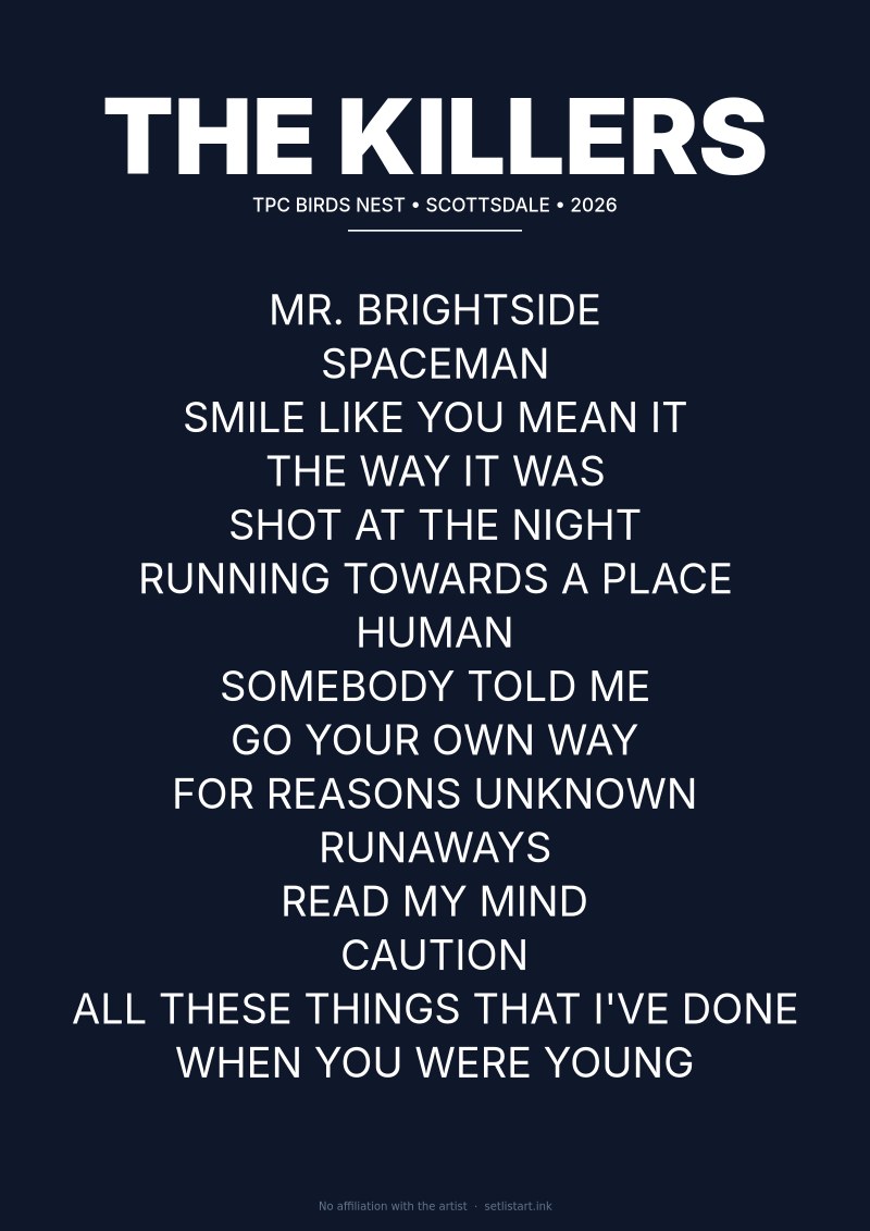 The Killers Scottsdale 2026 setlist poster preview
