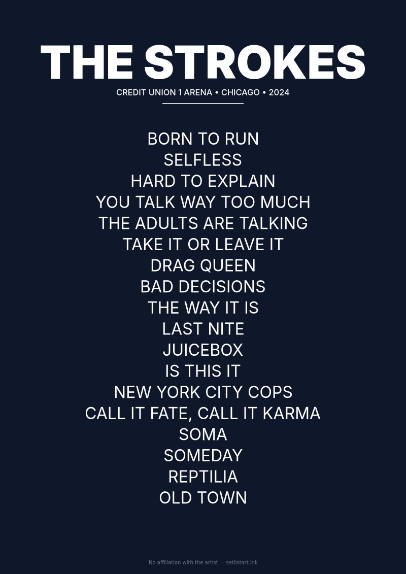 The Strokes Chicago 2024 setlist poster preview