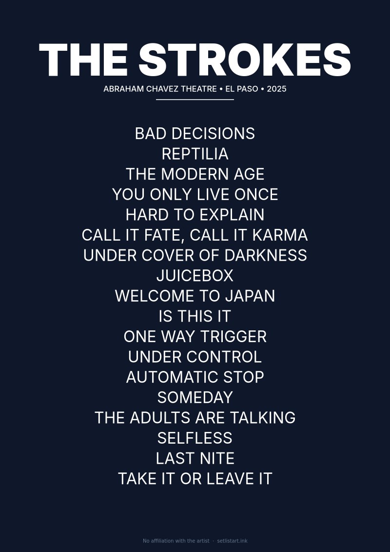 The Strokes El Paso 2025 setlist poster preview