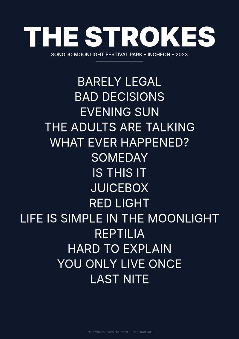 The Strokes Incheon 2023 setlist poster preview