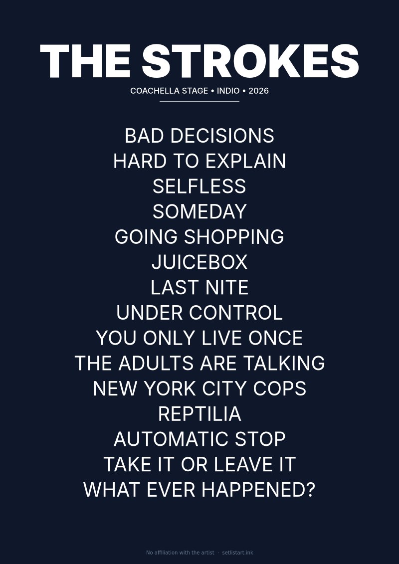 The Strokes Indio 2026 setlist poster preview
