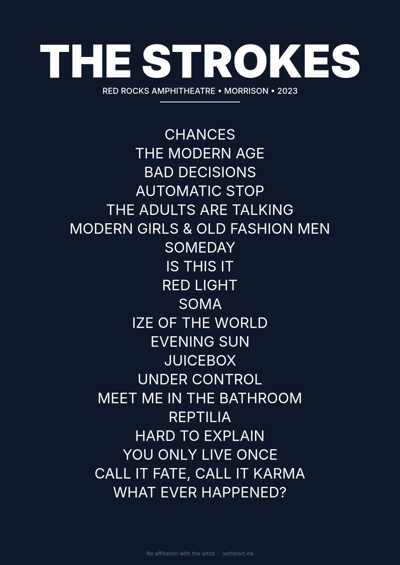 The Strokes Morrison 2023 setlist poster preview