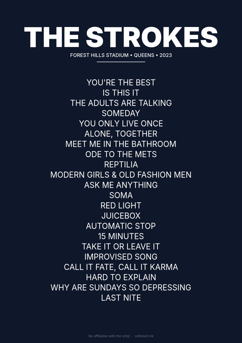 The Strokes Queens 2023 setlist poster preview
