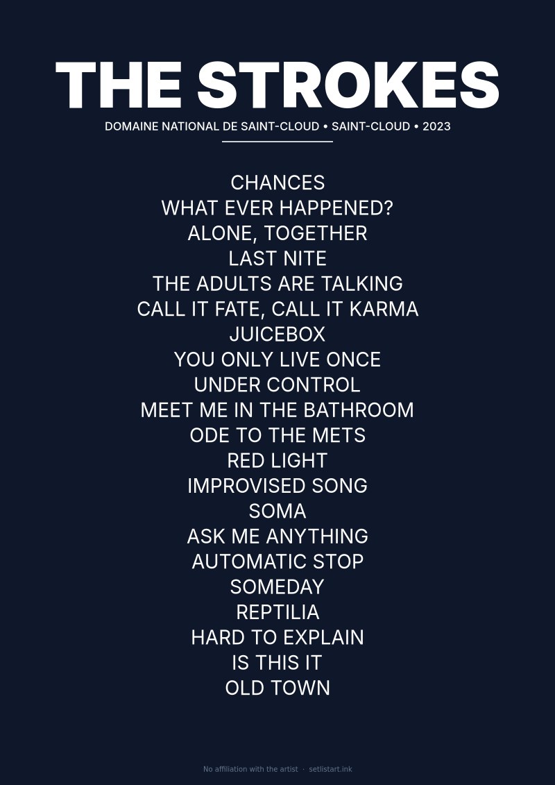 The Strokes Saint-Cloud 2023 setlist poster preview