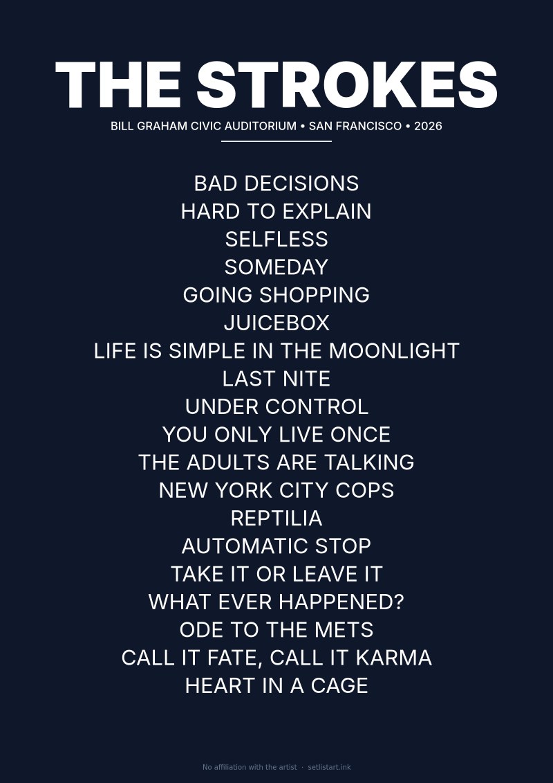 The Strokes San Francisco 2026 setlist poster preview