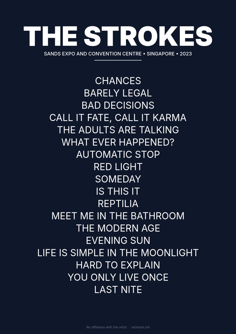 The Strokes Singapore 2023 setlist poster preview