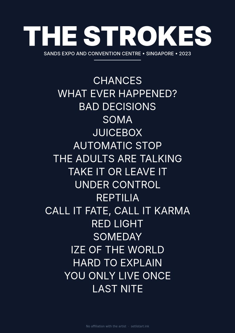 The Strokes Singapore 2023 setlist poster preview