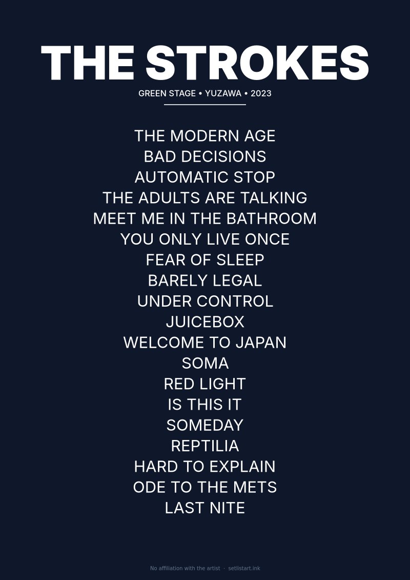 The Strokes Yuzawa 2023 setlist poster preview
