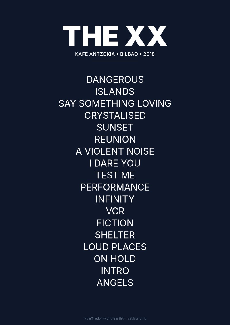 The xx Bilbao 2018 setlist poster preview