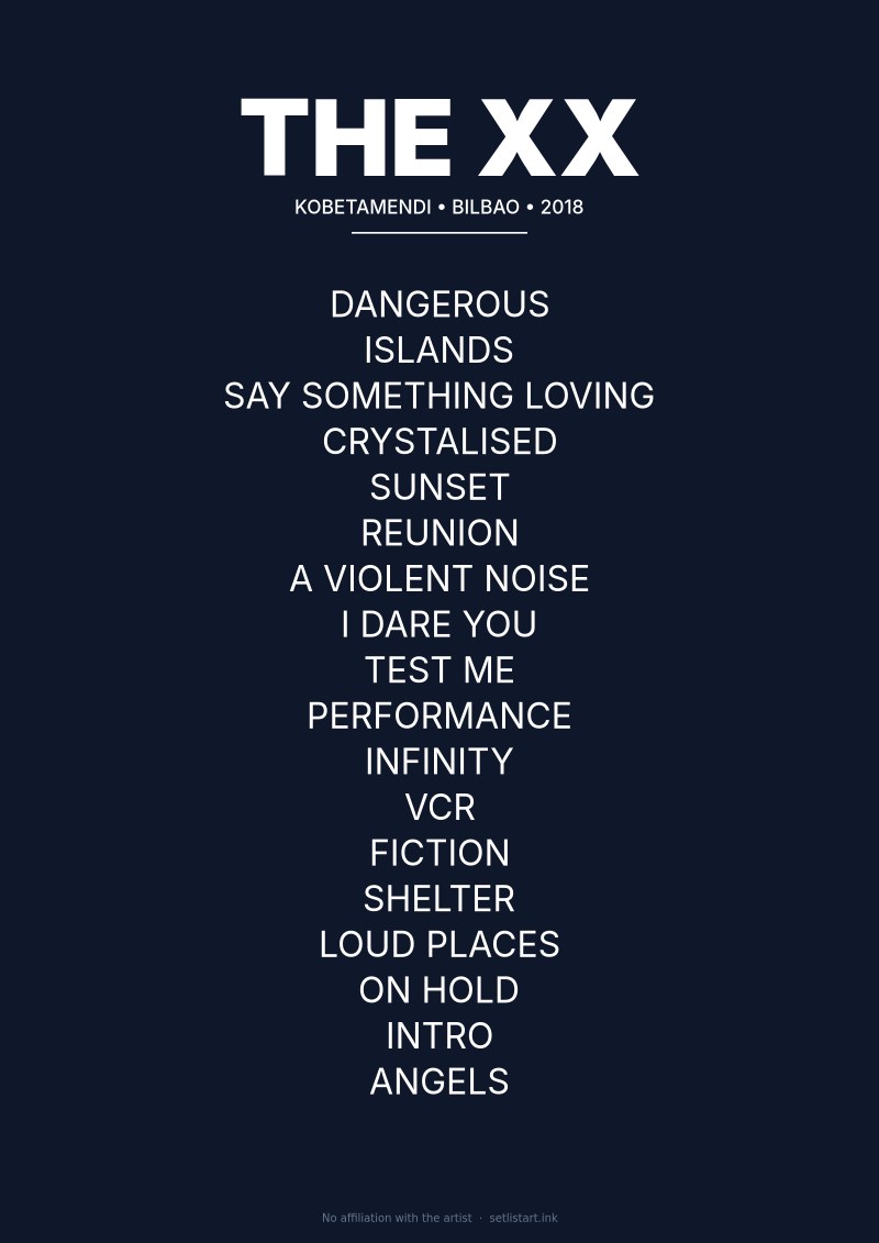The xx Bilbao 2018 setlist poster preview