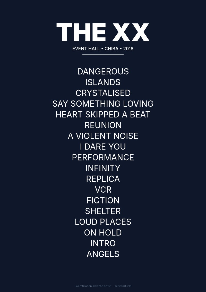 The xx Chiba 2018 setlist poster preview