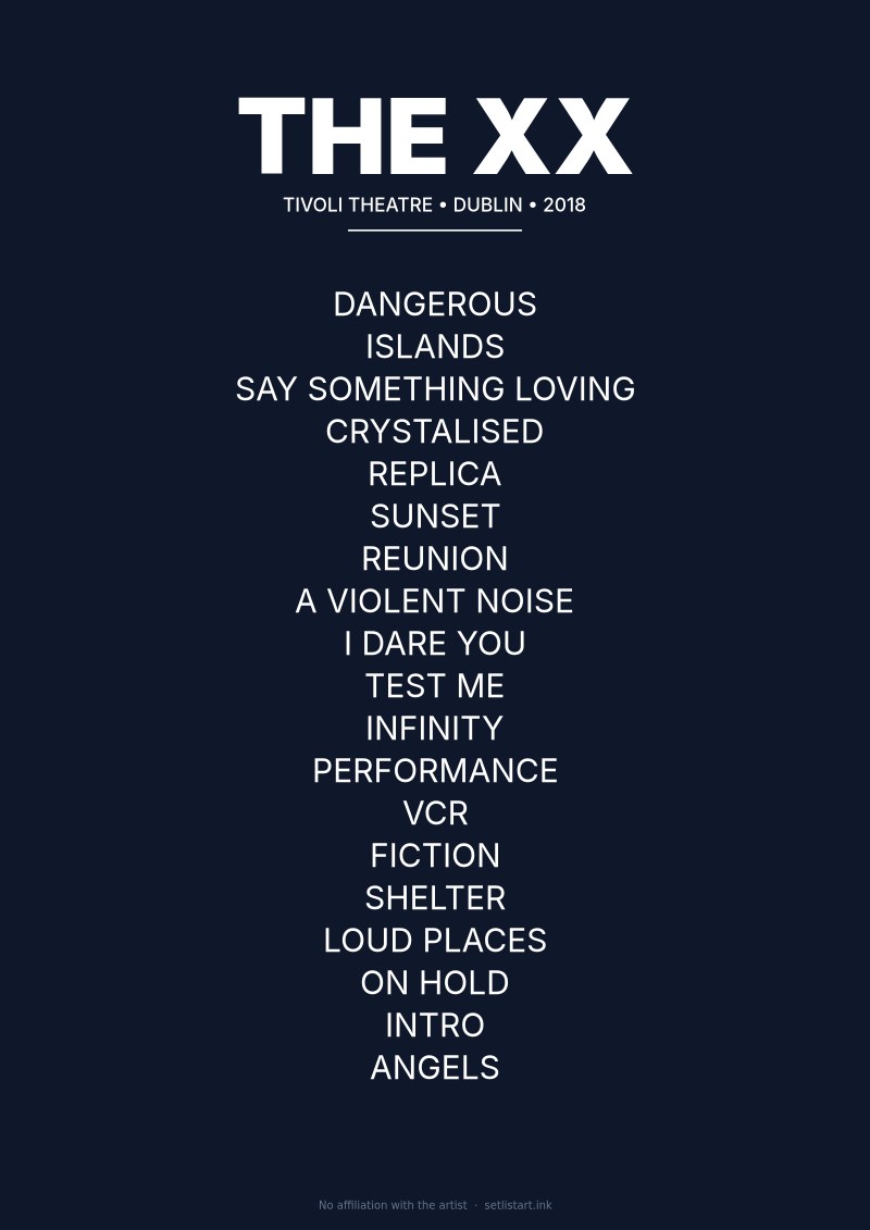 The xx Dublin 2018 setlist poster preview