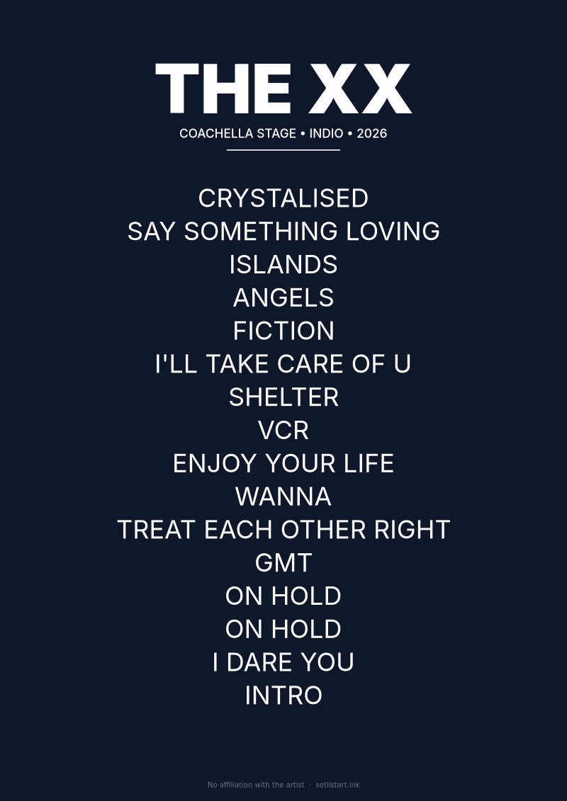 The xx Indio 2026 setlist poster preview