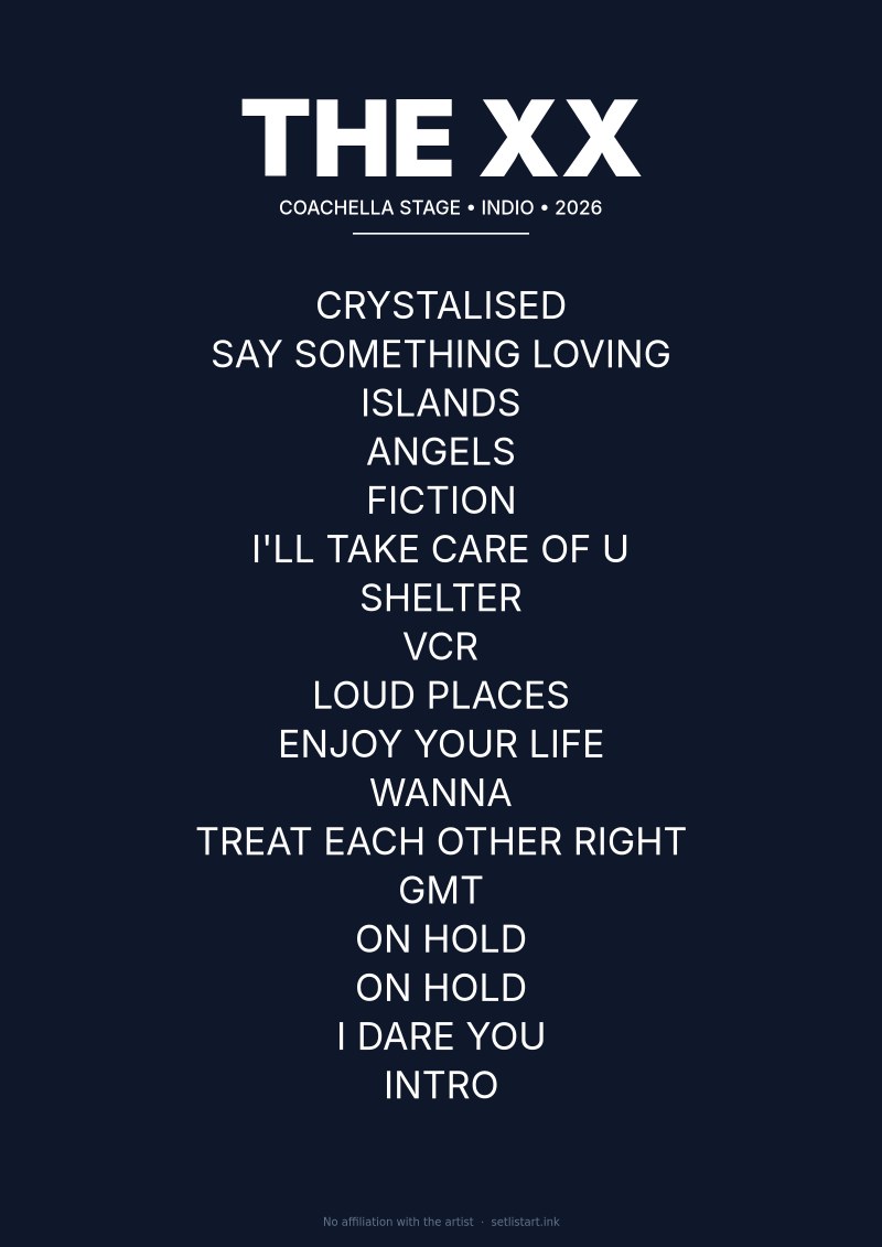 The xx Indio 2026 setlist poster preview