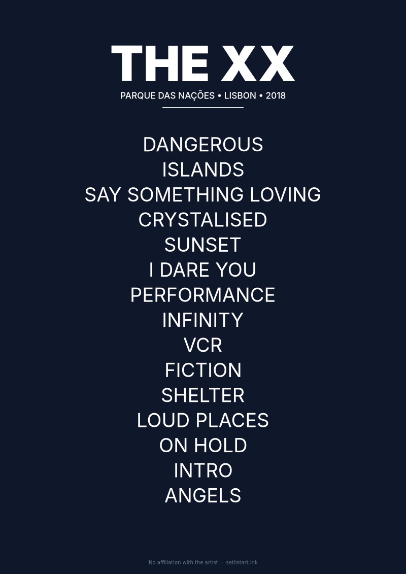 The xx Lisbon 2018 setlist poster preview