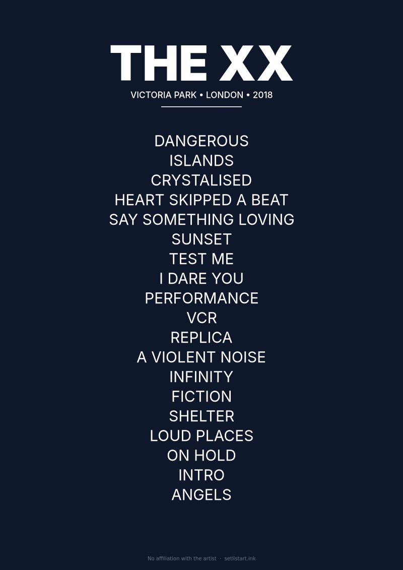 The xx London 2018 setlist poster preview