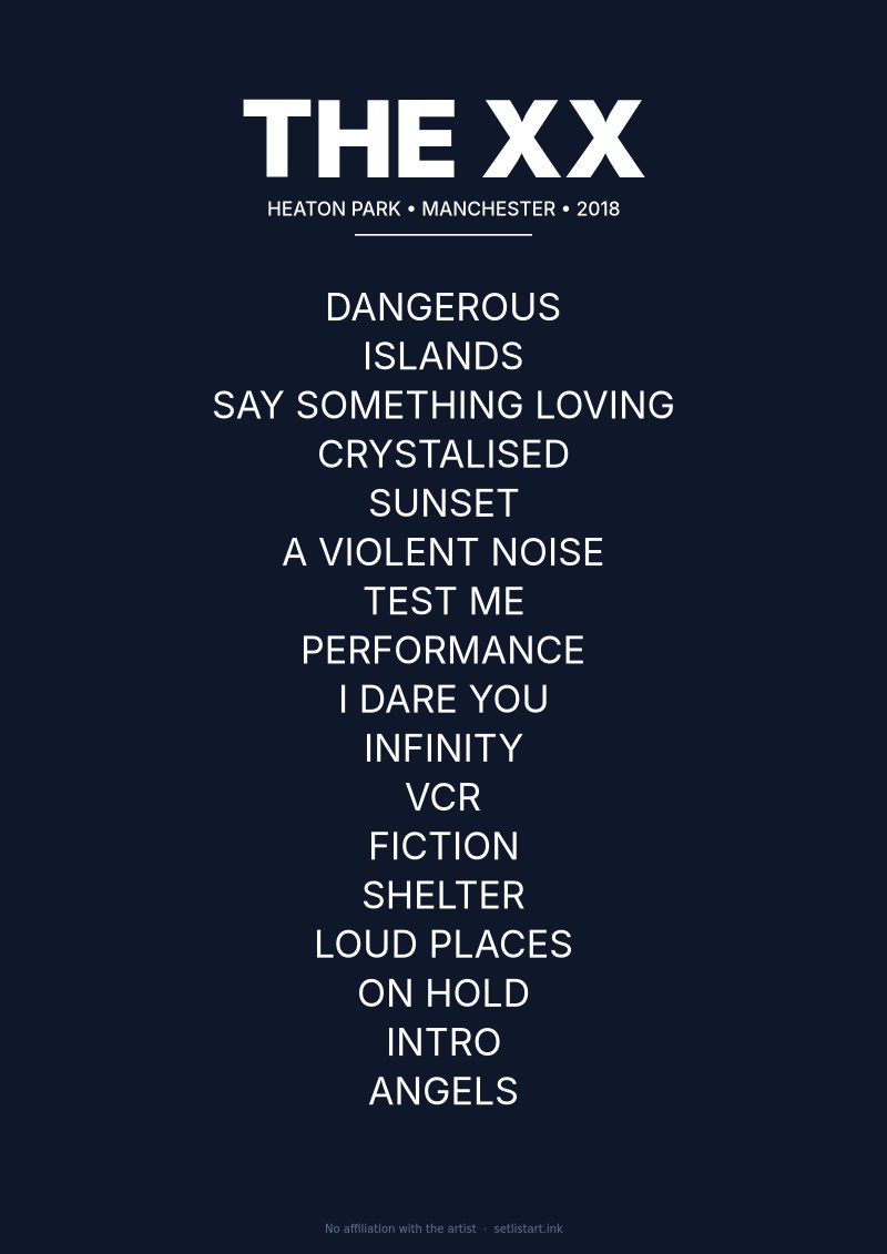The xx Manchester 2018 setlist poster preview
