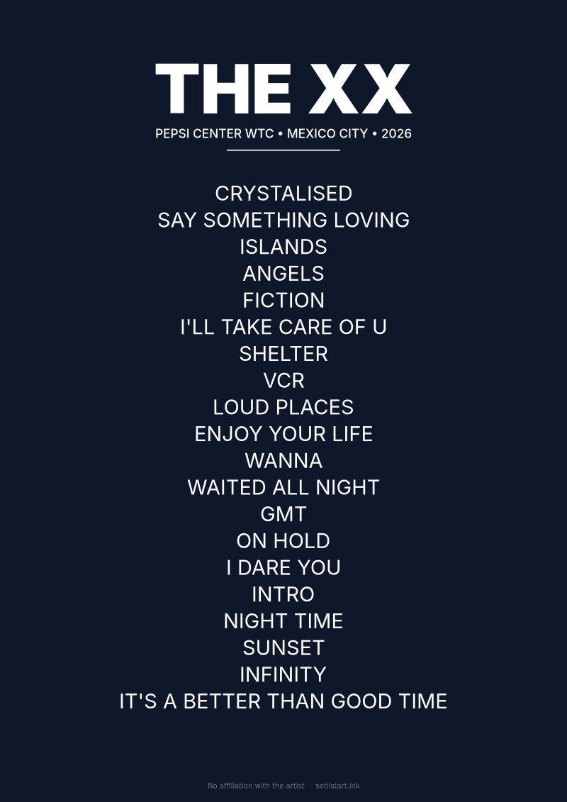 The xx Mexico City 2026 setlist poster preview