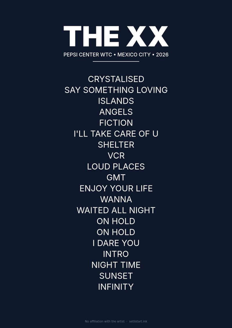 The xx Mexico City 2026 setlist poster preview