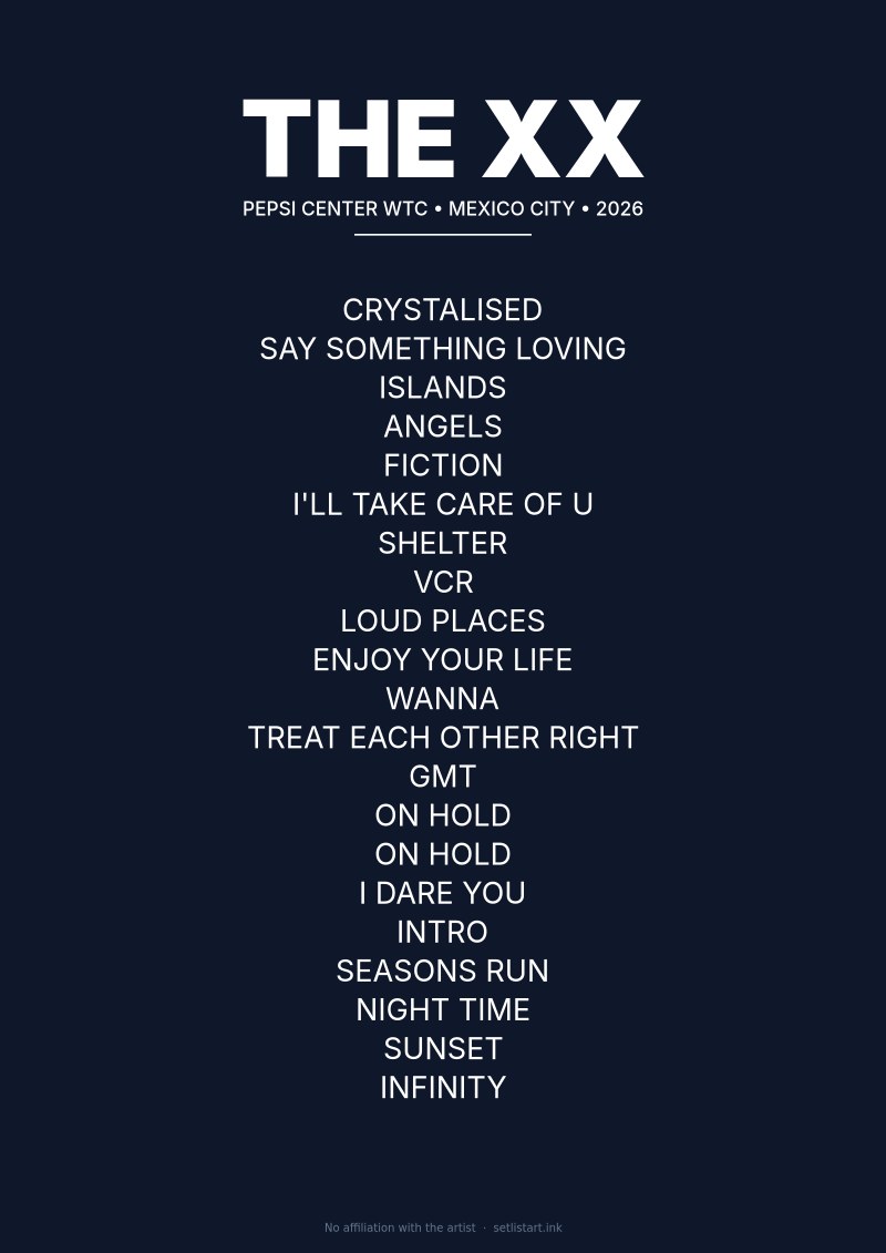 The xx Mexico City 2026 setlist poster preview