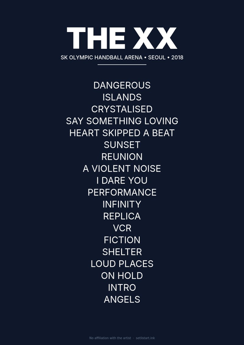 The xx Seoul 2018 setlist poster preview