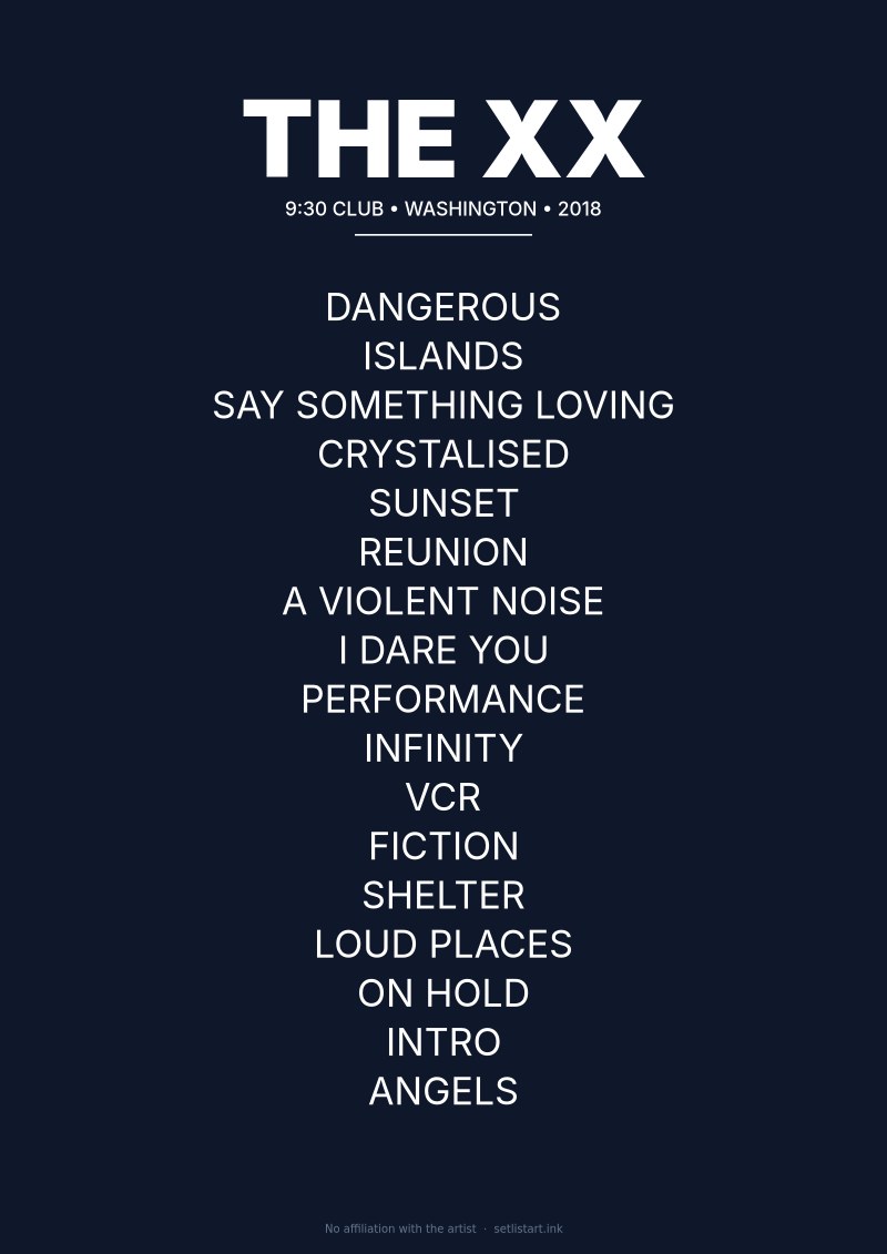 The xx Washington 2018 setlist poster preview