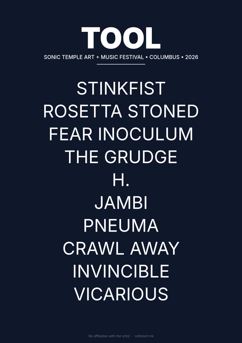 Tool Sonic Temple Columbus 2026 setlist poster