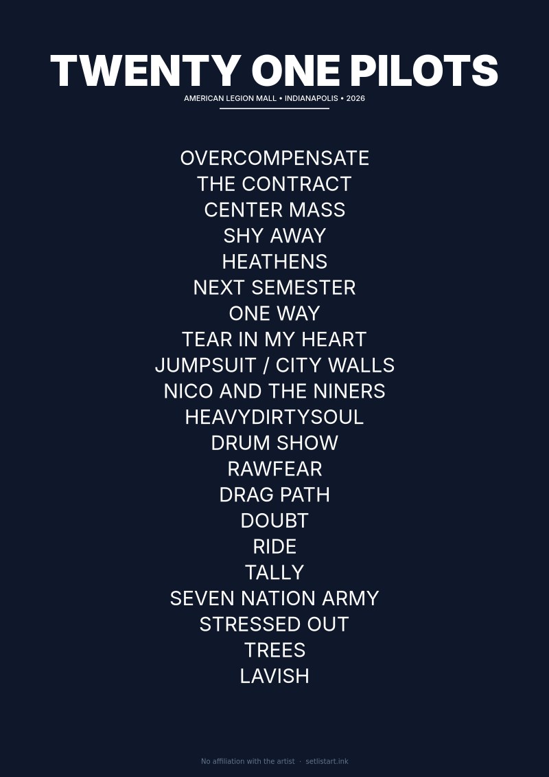 Twenty One Pilots Indianapolis 2026 setlist poster preview