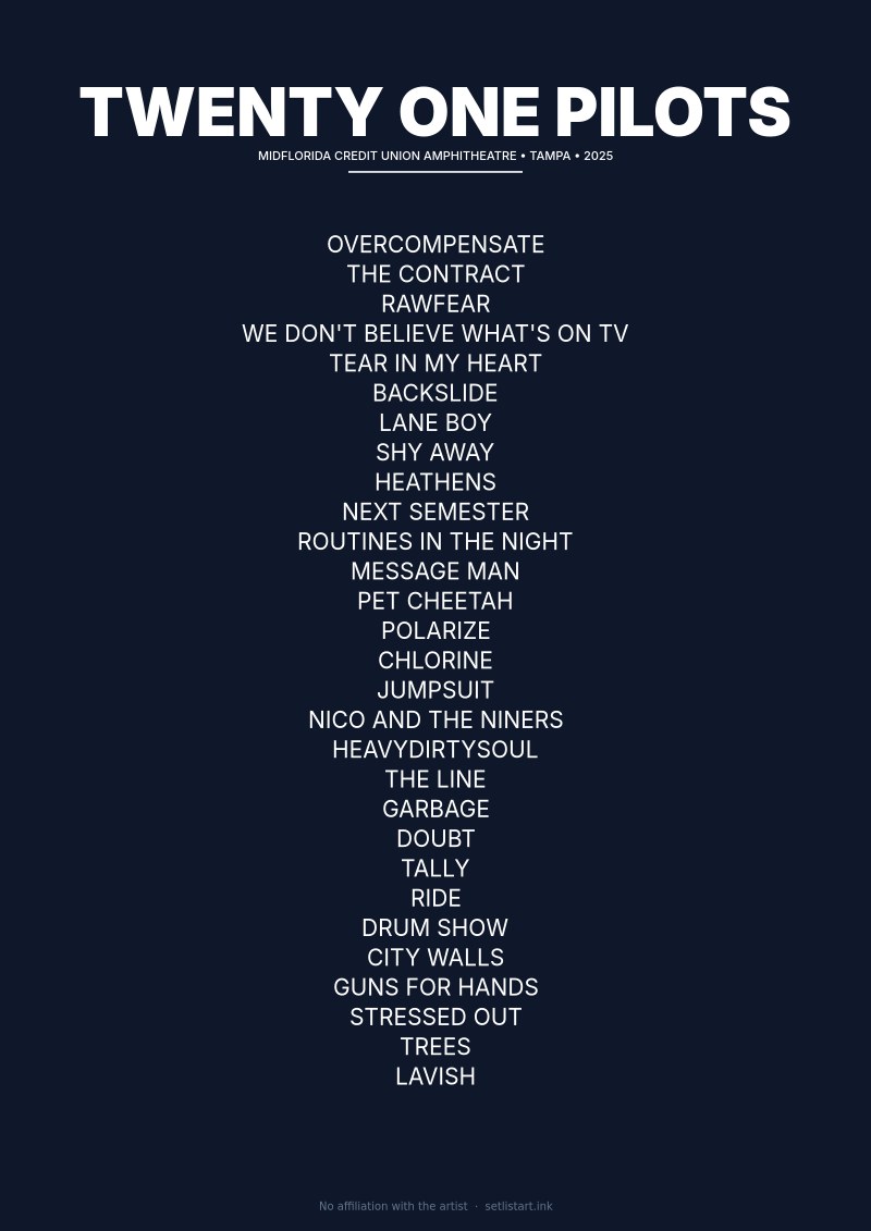 Twenty One Pilots Tampa 2025 setlist poster preview