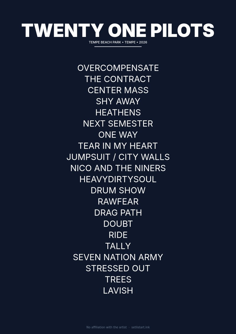 Twenty One Pilots Tempe 2026 setlist poster preview