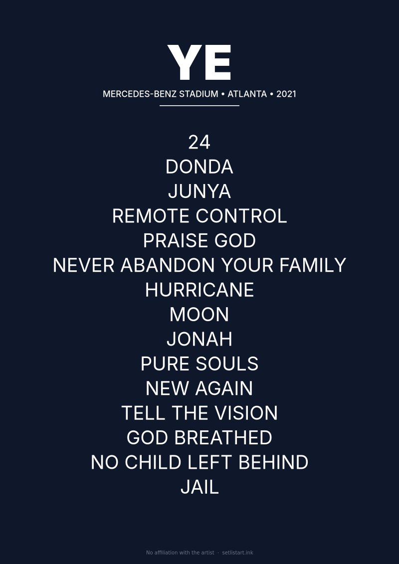 Ye Atlanta 2021 setlist poster preview