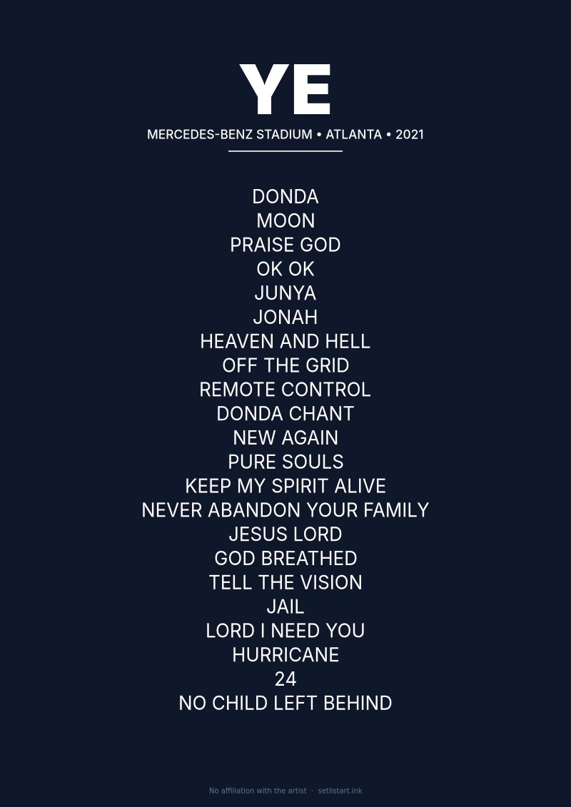 Ye Atlanta 2021 setlist poster preview