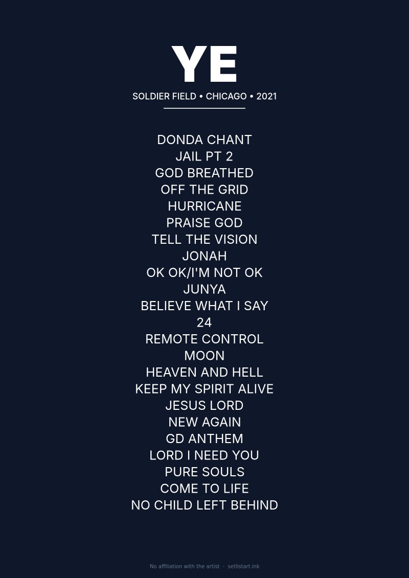 Ye Chicago 2021 setlist poster preview