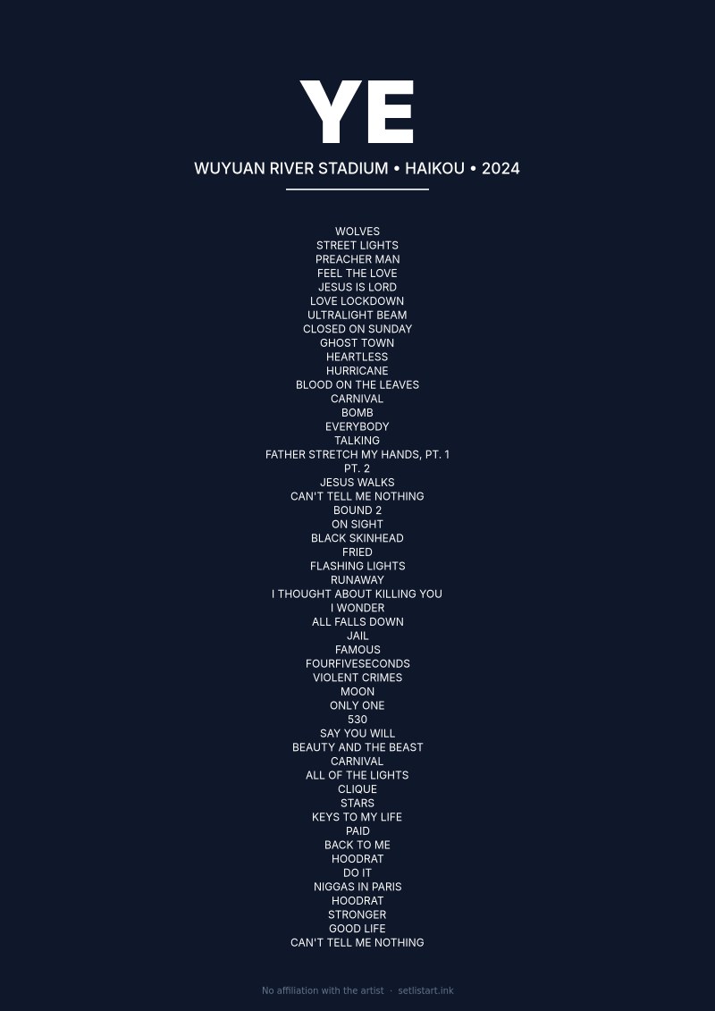 Ye Haikou 2024 setlist poster preview