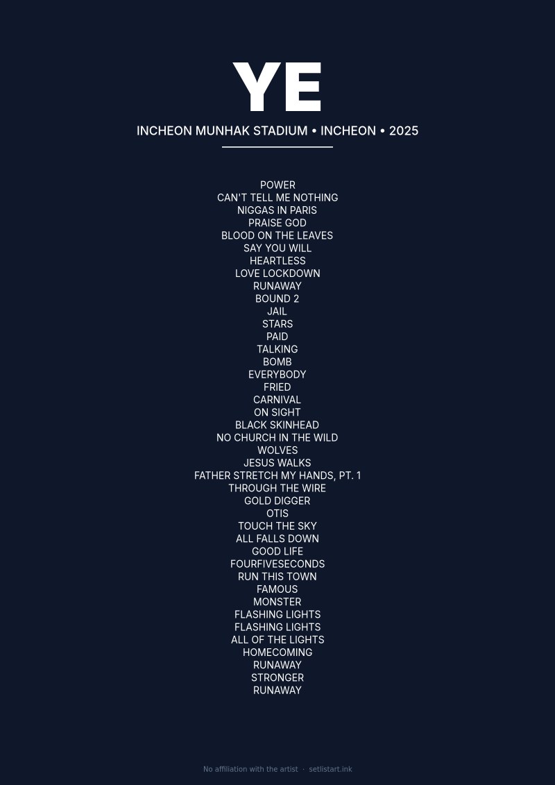 Ye Incheon 2025 setlist poster preview