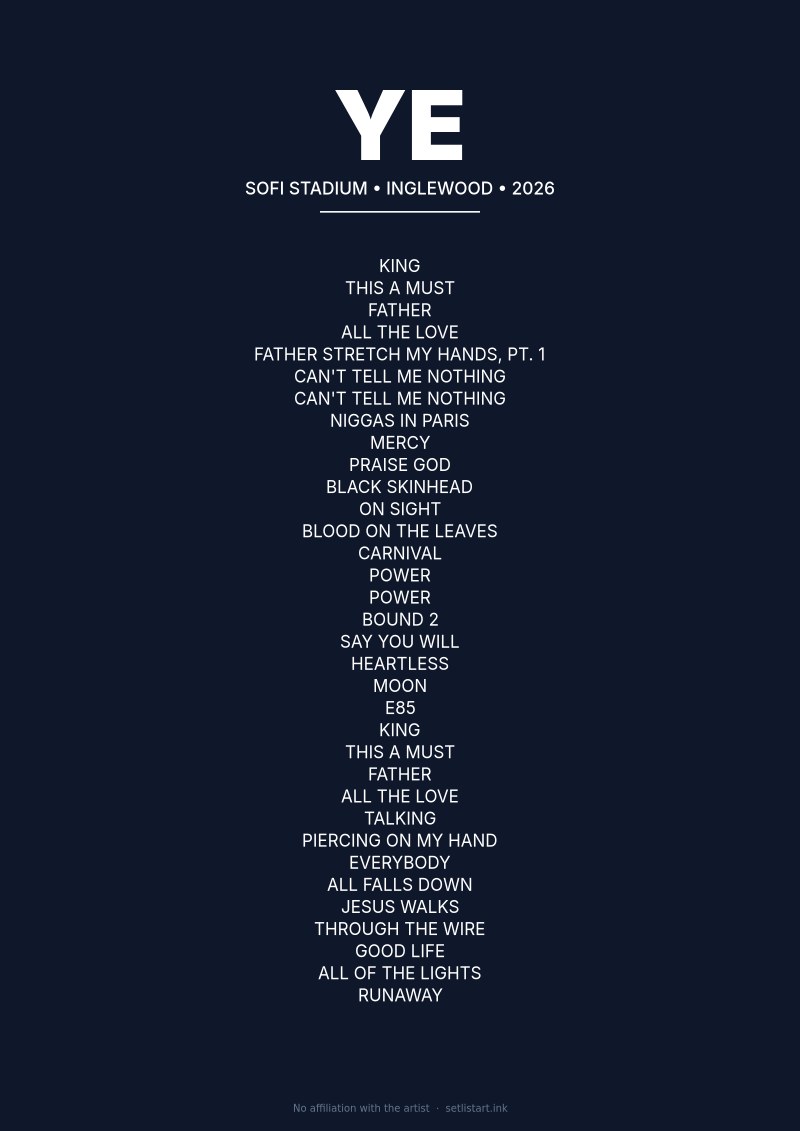Ye Inglewood 2026 setlist poster preview