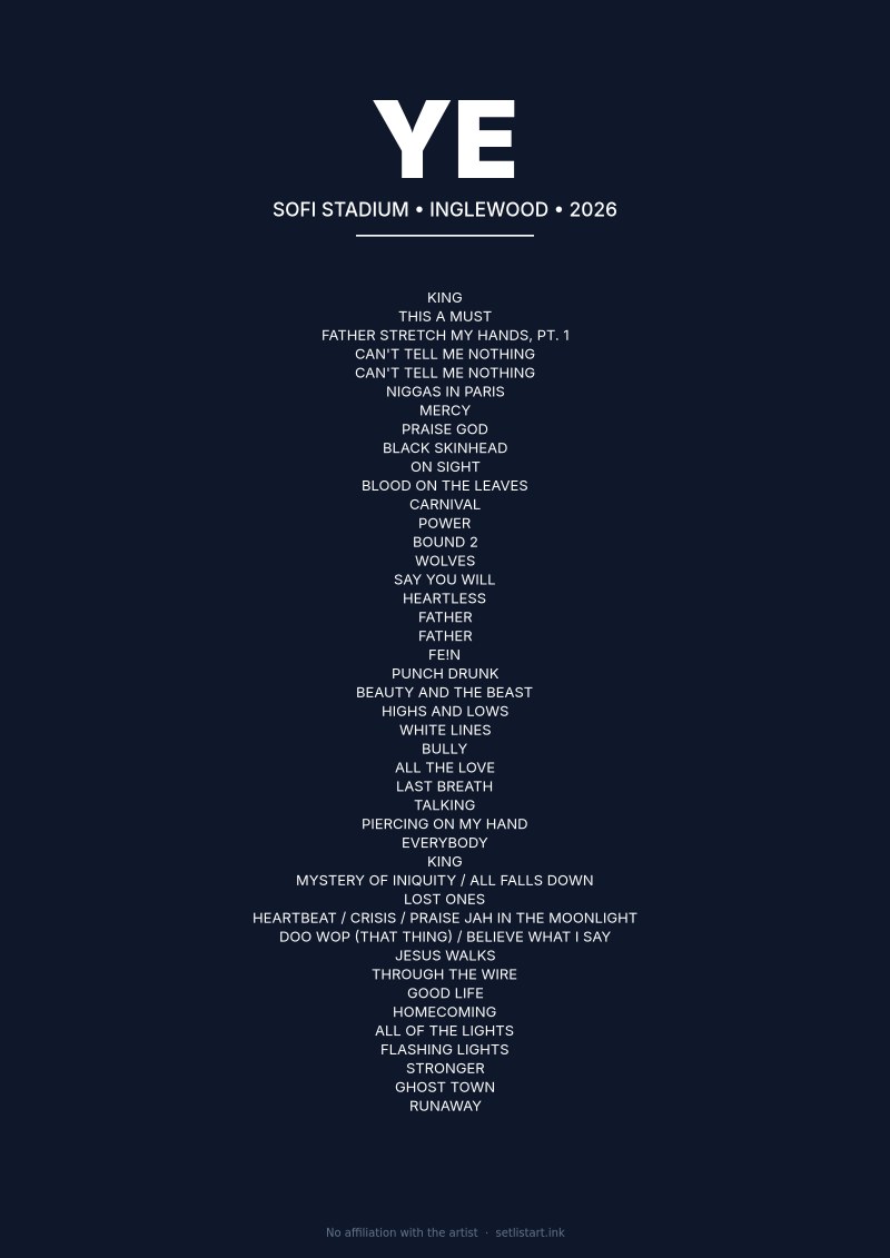 Ye Inglewood 2026 setlist poster preview