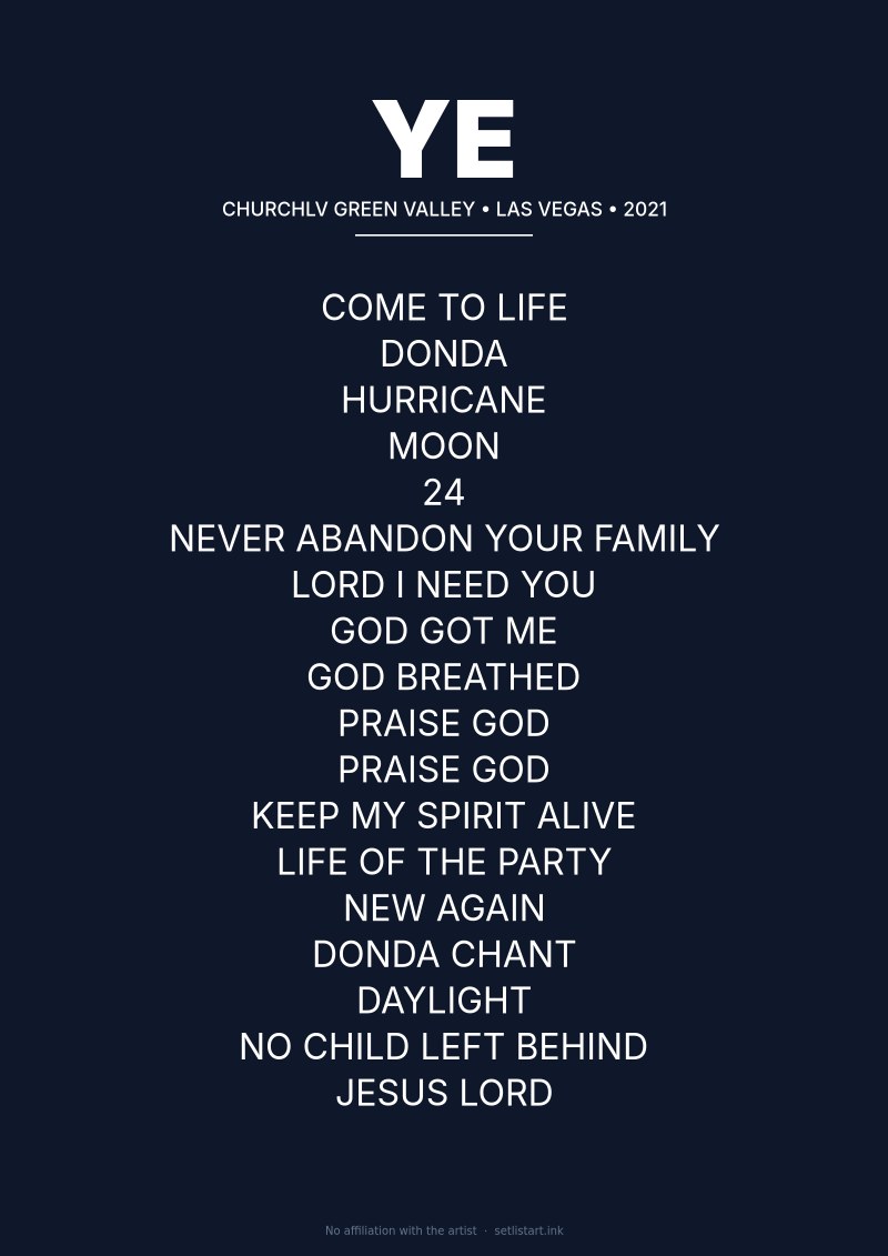 Ye Las Vegas 2021 setlist poster preview