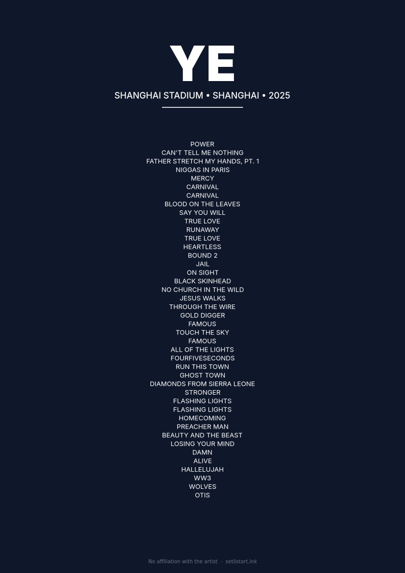 Ye Shanghai 2025 setlist poster preview