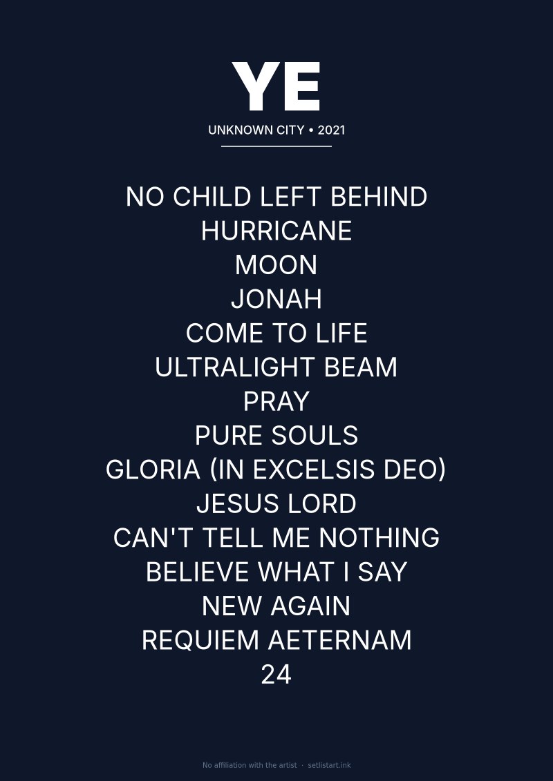 Ye Unknown City 2021 setlist poster preview