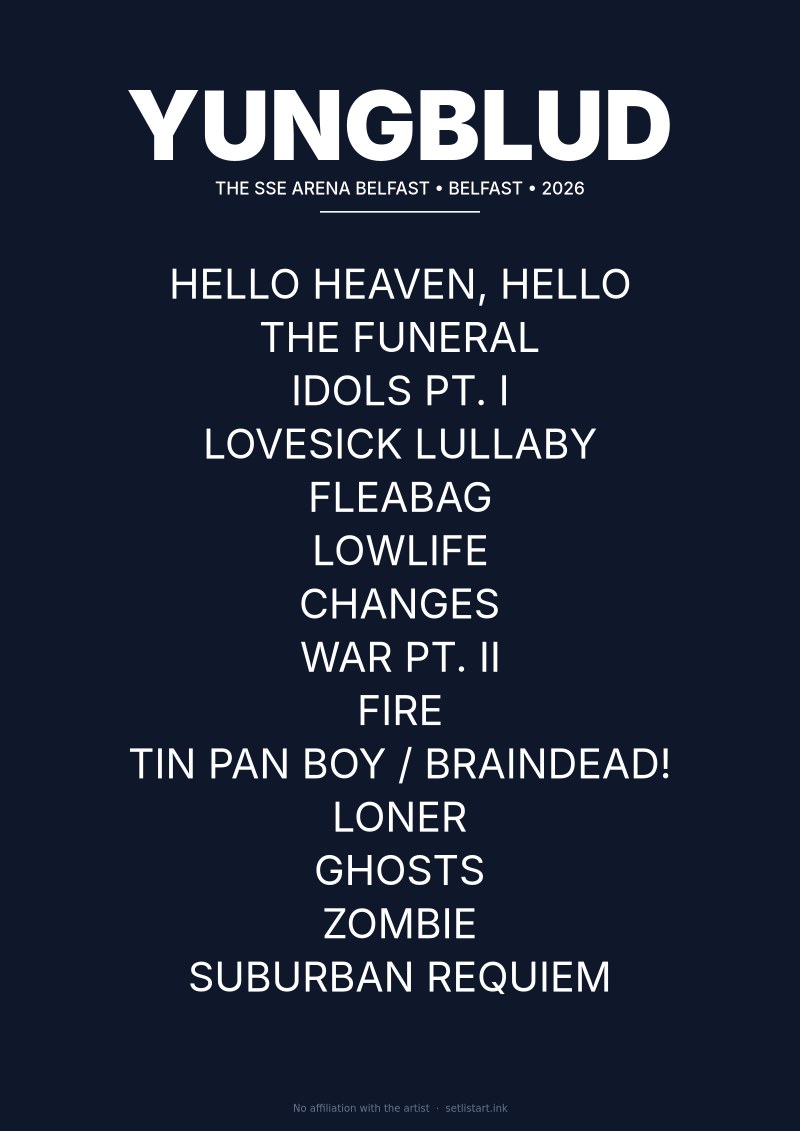 Yungblud Belfast 2026 setlist poster preview